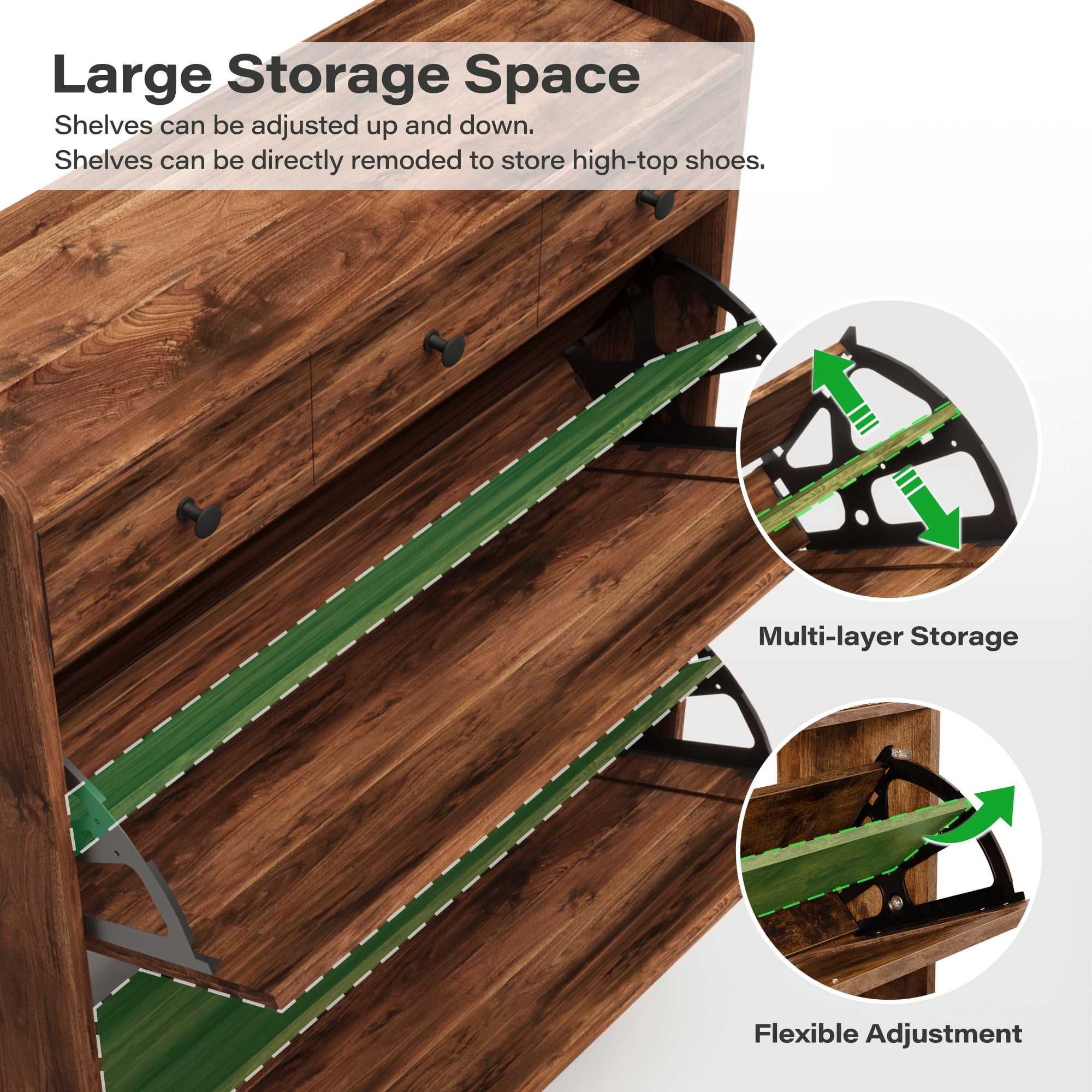 LAUSAINT HOME Shoe Storage Cabinet, Narrow Shoe Rack Organizer with Drawers