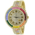 thumbnail image 5 of Rainbow Multi Tone Roman Numeral Dial Big Face Simulated Diamond Gold Finish Mens Jo Rodeo Adjustable Size Band Custom Watch, 5 of 7