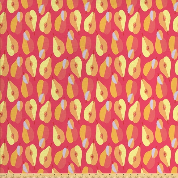 Ambesonne Fruit Fabric by the Yard Upholstery, Warm Tone Fresh Pear Fruits, 3 Yards, Dark Coral Pale Orange