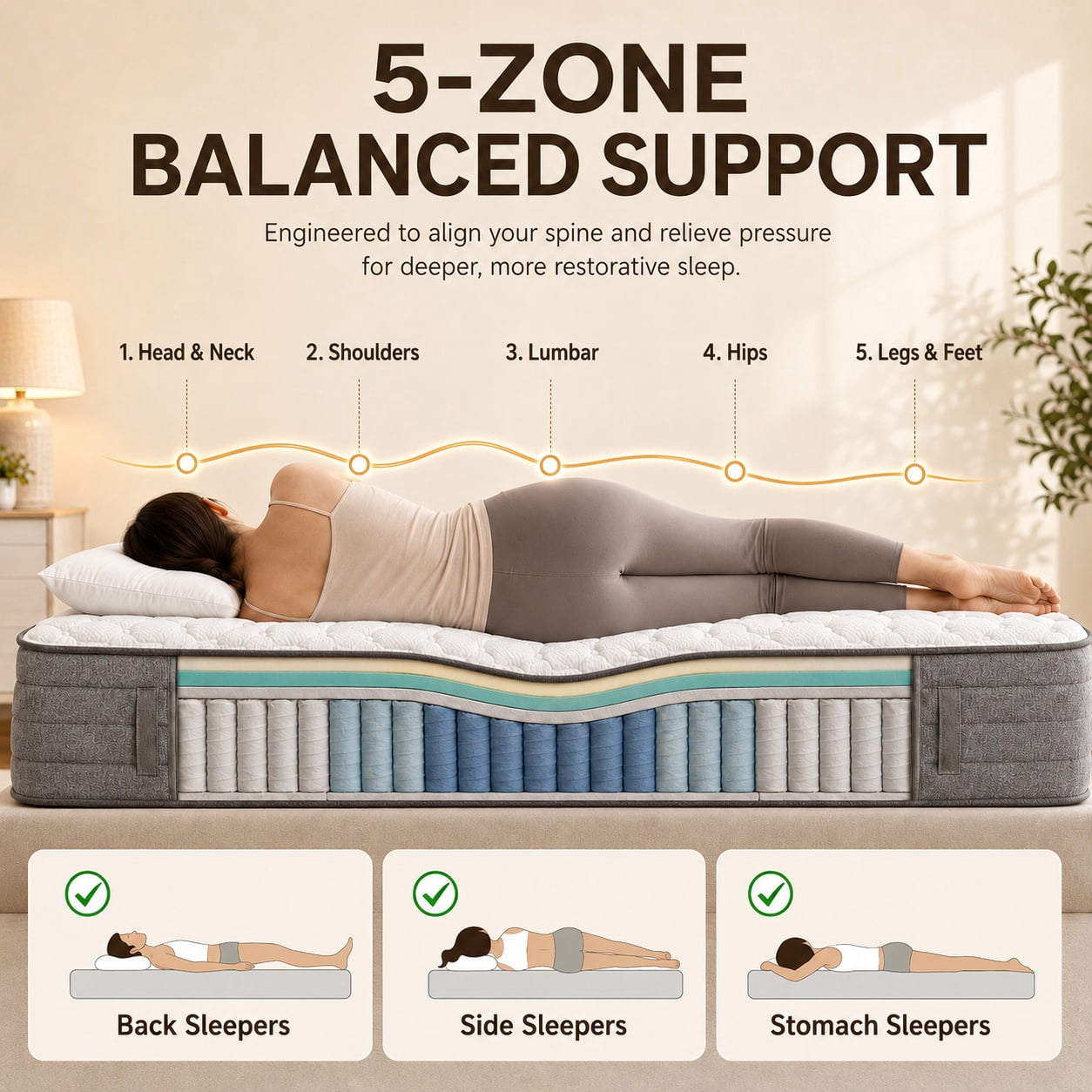 Arctus 14" Full Size Hybrid Mattress Medium Firm with Pocketed Springs,Multi-Layer with Breathable Cooling Motion Isolation Reinforced Edges, Bed-in-a-Box with Side Handles
