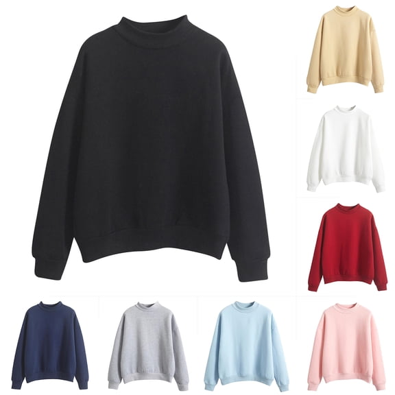 Hilzaten Womens Fleece Sweatshirt Solid Color Mock Neck Casual Long Sleeve Winter Comfort Loose Womens Sport Top