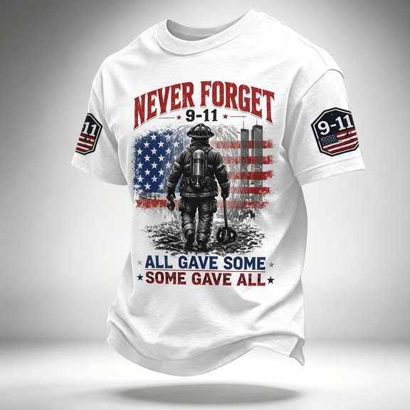 EANJE Never Forget 9/11 25th Anniversary Shirt Patriotic Day Mens Shirt American Flag Honor Faith Memorial September 11 Shirts White M