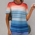 thumbnail image 6 of Colorful Gradient Stripes Womens Tops Women's Fashion Casual Short Sleeve Flower Print Round Neck Pullover Top Blouse, 6 of 6
