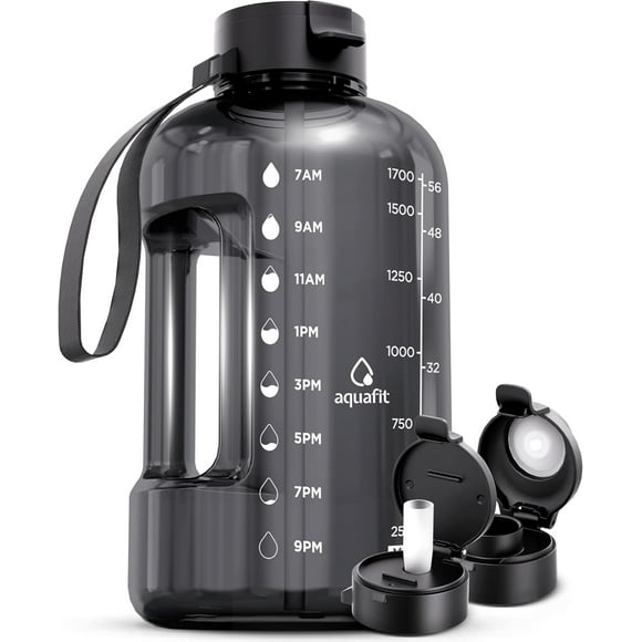 Botella de agua AQUAFIT de medio galón, 2 litros, con marcador de tiempo, sin BPA