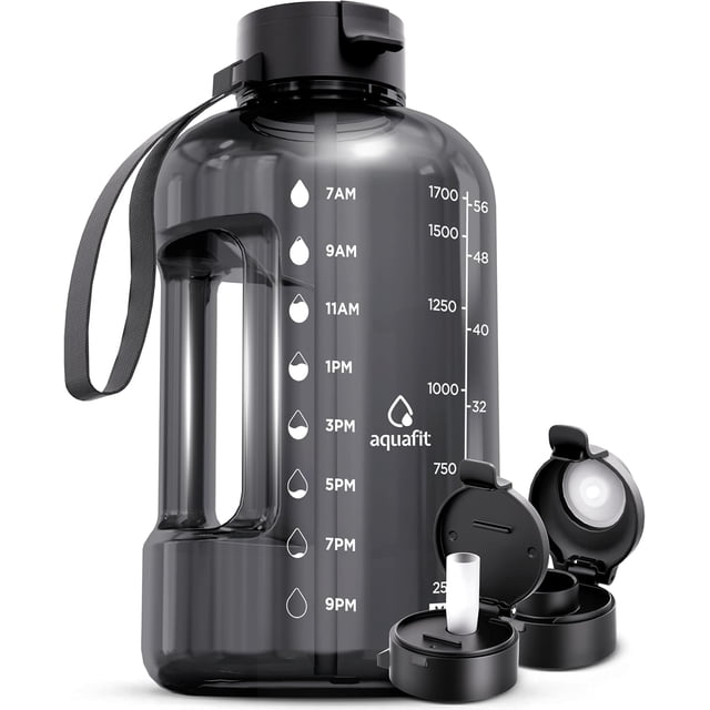 Botella de agua AQUAFIT de medio galón, 2 litros, con marcador de tiempo, sin BPA
