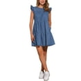 thumbnail image 2 of INSPIRE CHIC Denim Dress for Women's Casual Cap Sleeves Tiered Mini Dress XS Blue, 2 of 6