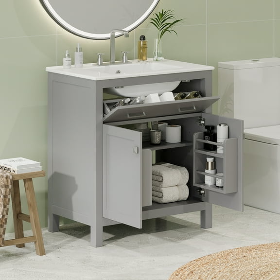 Harper & Bright Designs 30" Small Bathroom Vanity with Sink, Bathroom Storage Cabinet with Shelf and Soft Close Doors, Gray