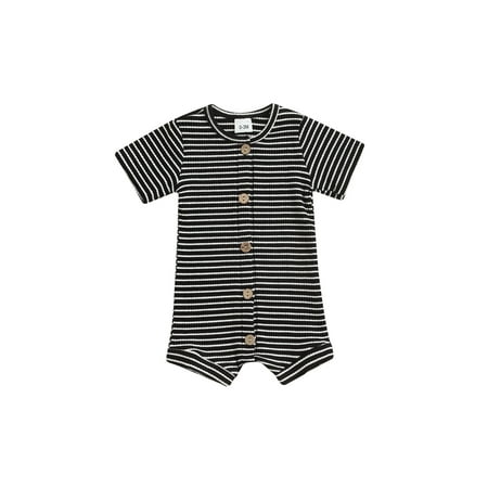 

Amuver Baby Short Sleeve Romper with Horizontal Stripes Printing Single-Breasted Casual Style Summer Clothing