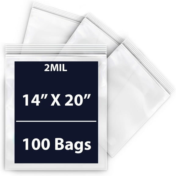 Reclosable Poly Bags 14x20 & (100 Bags) - 2 Mil Clear Plastic with Resealable Lock Seal Zipper | Durable Poly Baggies | Resealable Zip Top Lock For Jewelry, Storage, Packaging & Shipping