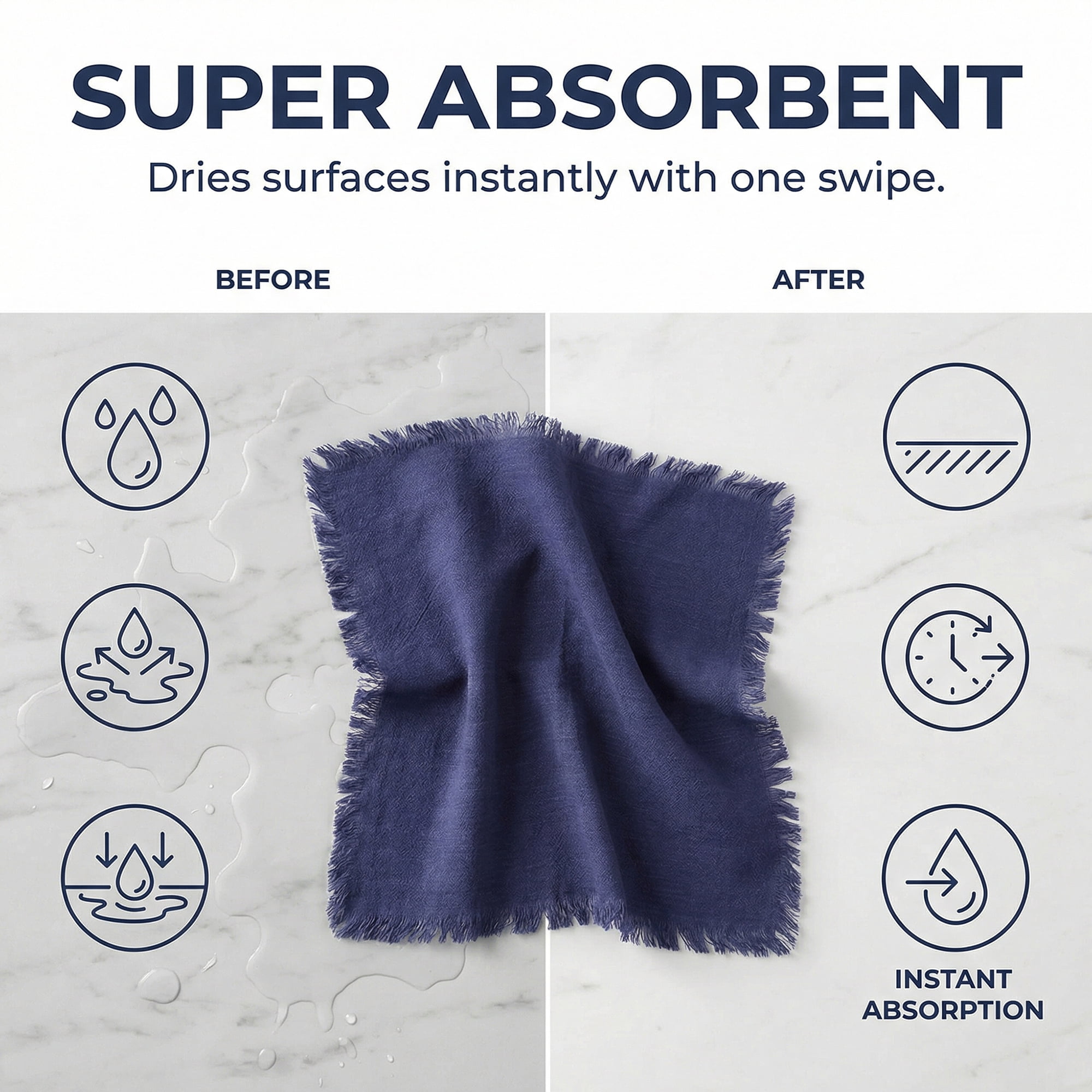 Unique Bargains Cotton Linen Absorbent Kitchen Towels 4 Pack Royal Blue 18" x 18"
