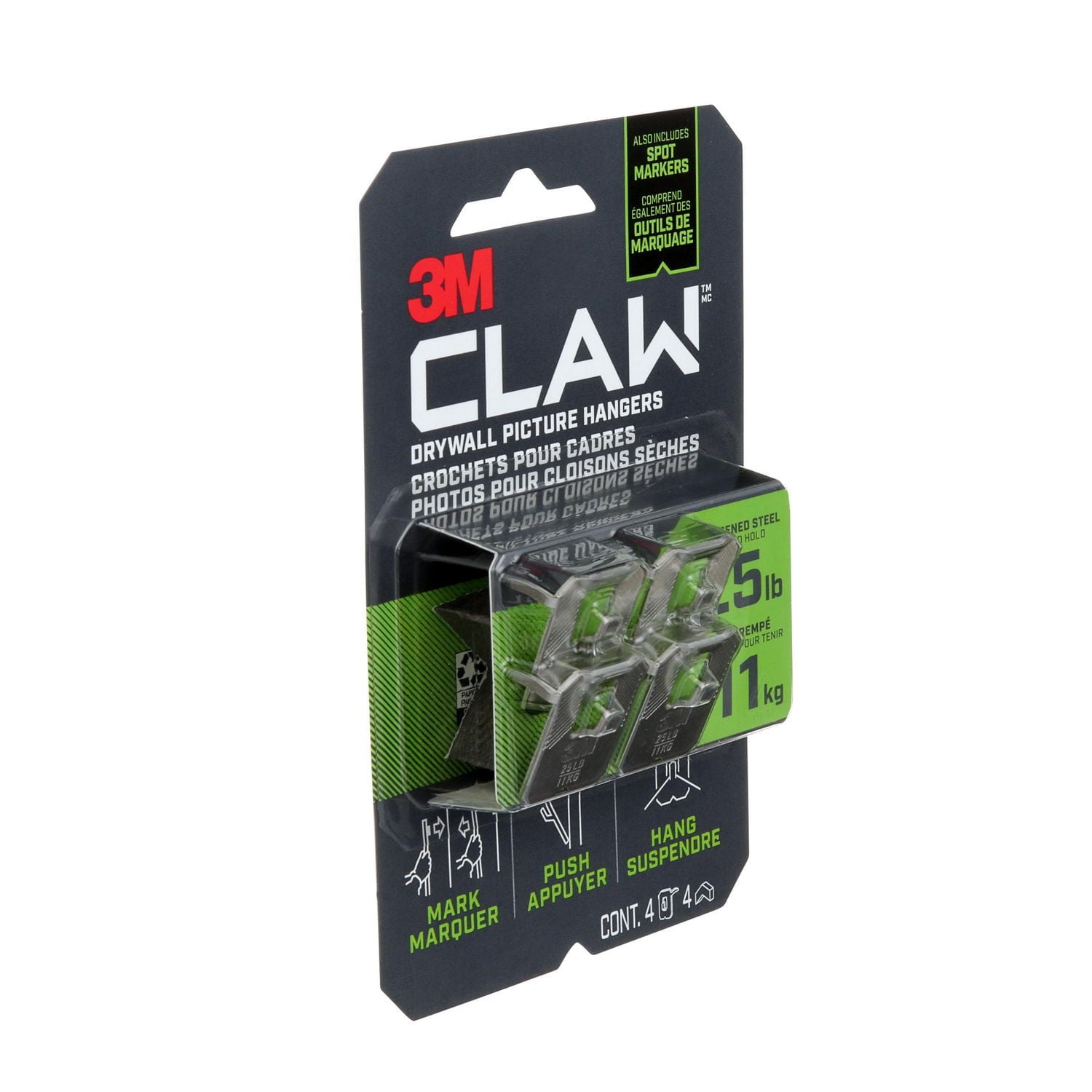 3M™ CLAW Drywall Picture Hanger with Temporary Spot Marker 3PH25M-5EF , Holds 25 lbs, 3M™ CLAW Drywall Pictre Hanger