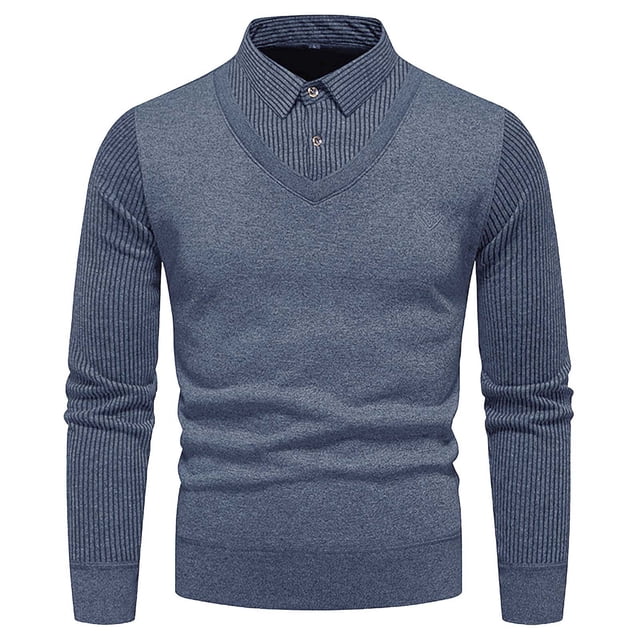 sageysalite Hauts de Travail pour Hommes en Tricot Col Rabattu Chandail à Manches Longues Coupe Ajustée Bureau Réunion Tenue de Ville Décontractée Hauts