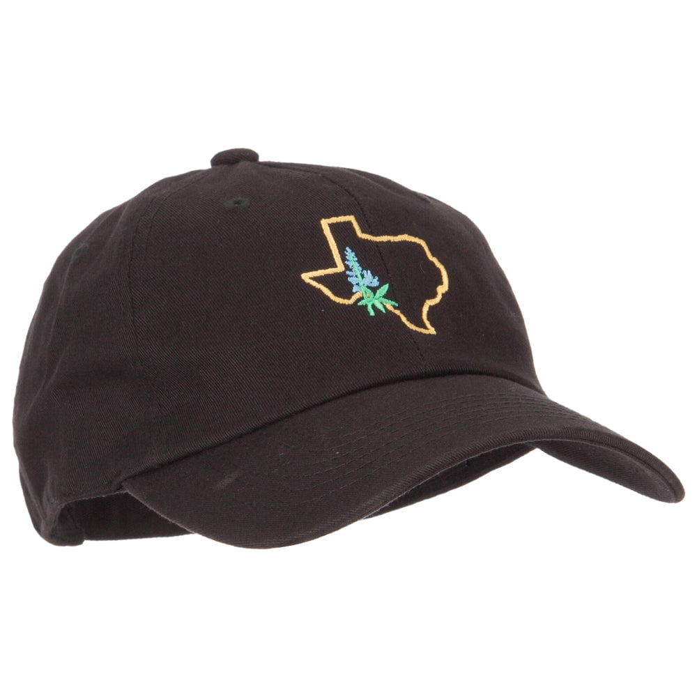 Texas Bluebonnet with Map Embroidered Unstructured Washed Cap - Black OSFM