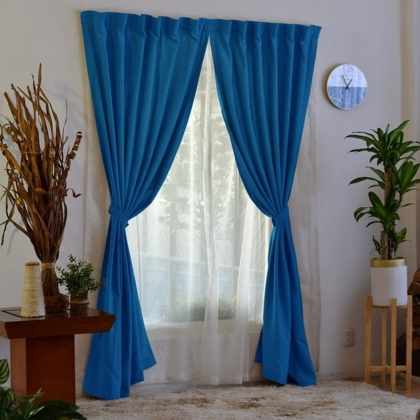 BÉLA Juego de 2 Cortinas Gala Doble Tela + 2 Velos Azul Turquesa 2.30m alto x 2.80m ancho Béla Gala
