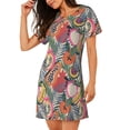 thumbnail image 2 of Balery Tropical Fruit Camisón de manga corta con cuello redondo para mujer, cómodo y elegante., 2 of 6
