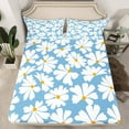 thumbnail image 2 of Homewish Rustic Vibrant Floral Twin Sheet Sets, Blue Groovy Daisy Flower Twin Fitted Sheet, Princess Style Flat Sheet, Lightweight Room Decor, 3-Piece, 2 of 7