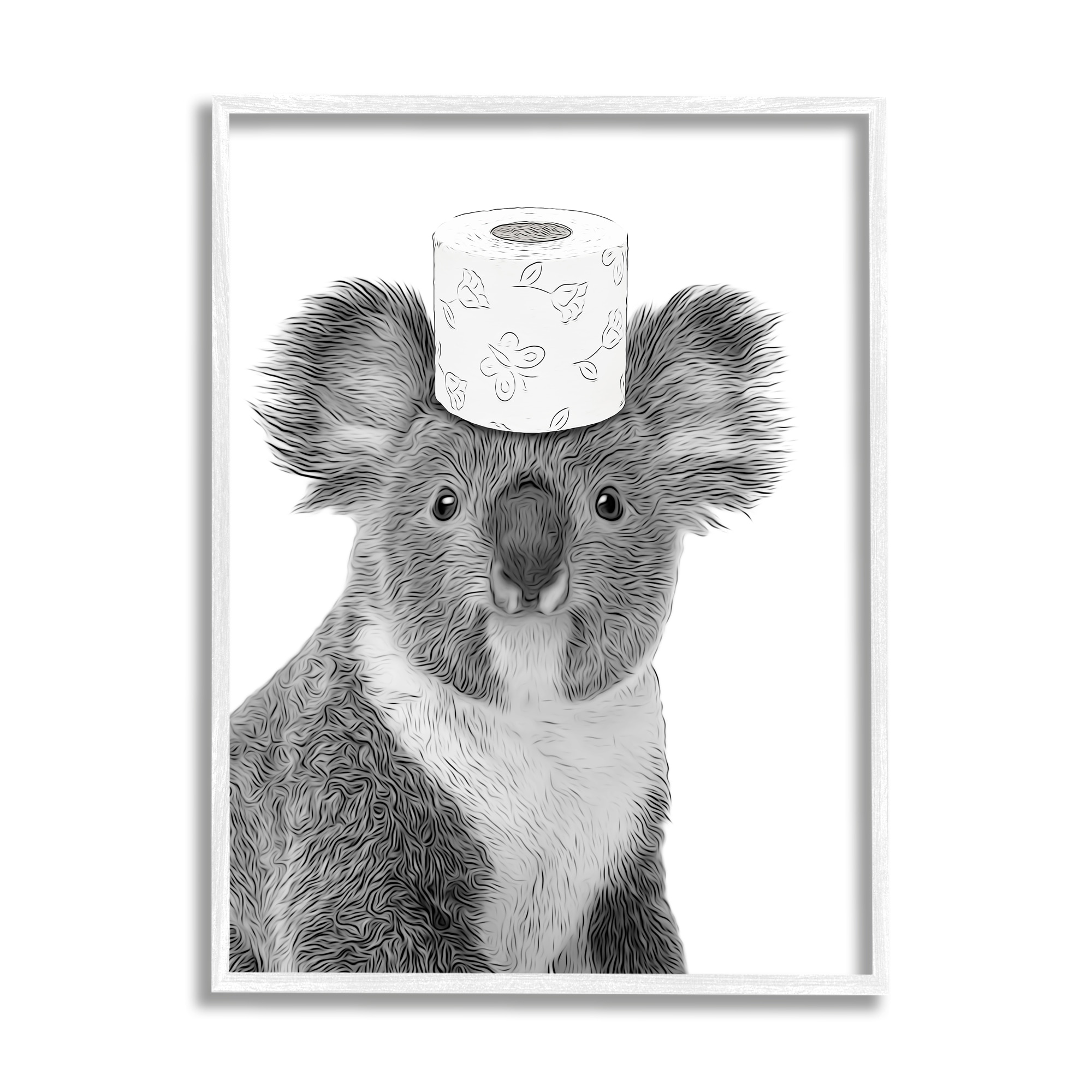 Stupell Industries Koala & Toilet Paper Bathroom Animals & Insects Painting White Framed Art Print Wall Art