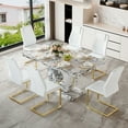 thumbnail image 3 of JUFU 63" Faux Marble Dining Table for 6, Modern Dining Room Table with Elegant White Marble Pattern, MDF Base, Scratch and Heat Resistant, Ideal for Kitchen & Dining Room, 3 of 8