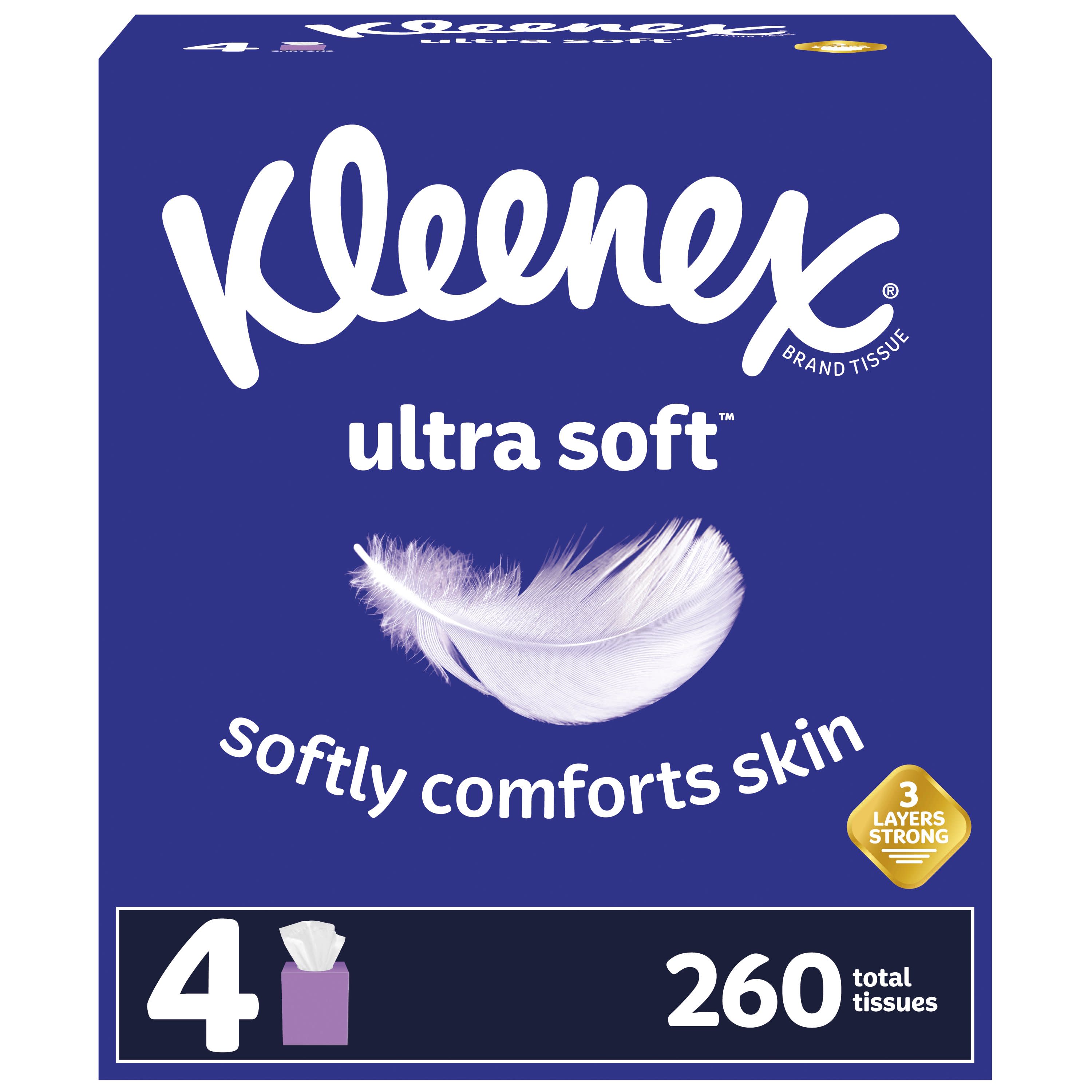 Kleenex Ultra Soft Facial Tissues, 4 Cube Boxes, 65 White Tissues per Box, 3-Ply (260 Total) - image 3 of 11