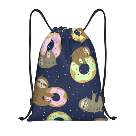 Zufioo Sloth with Donuts Sports Cinch Sack Gym String Bags Machine Washable Heavy Duty String Backpack for Men Women-Medium