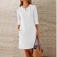 thumbnail image 2 of Dezsed Women's Summer Shirt Dresses Button 1/2 Sleeve V-Neck Casual Loose Cotton Linen Midi Dress with Pockets Clearance White 5XL, 2 of 5