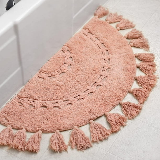 Crocheted Half Moon Bathroom Rug with Tassels
