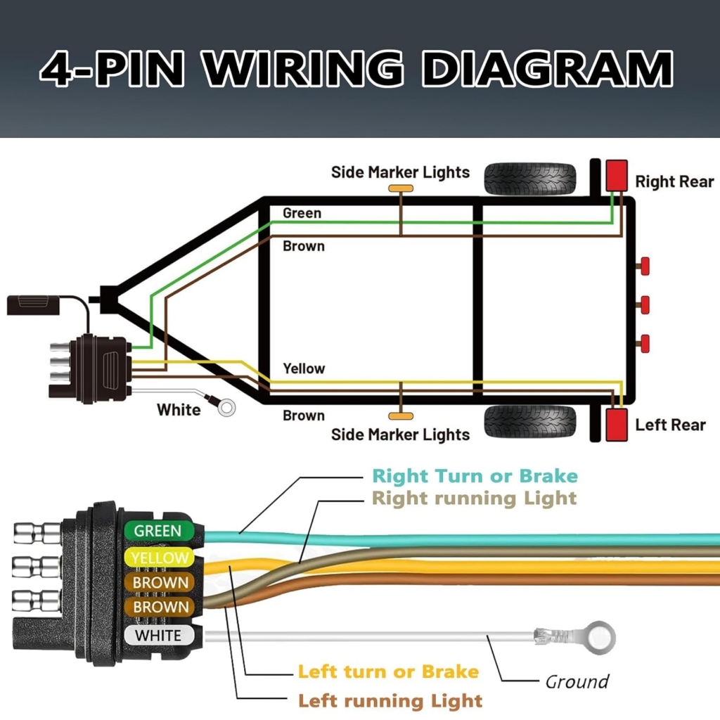 4 Way 5 Wire Trailer Light Wiring System 26Ft Trailer Wire Connector Plug
