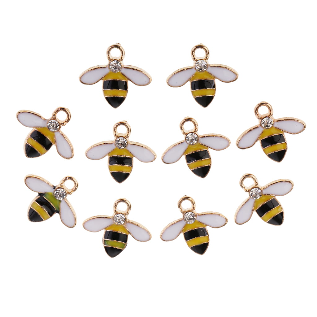 Set of 10 Alloy Bee Rhinestone Flatback Decor Button for Jewelry Making Craft 