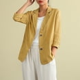 thumbnail image 5 of Wyobmus Summer Linen Blazer for Women Lightweight 3/4 Stretchy Ruched Sleeve V Neck Casual 2 Button Blazer Jacket With Pockets M-3X Yellow, 5 of 7