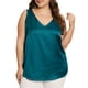 thumbnail image 1 of Tops de tanque de seda satinada sin mangas para mujer de tallas grandes Agnes Orinda, blusas casuales de cuello en V, camisetas básicas de verano 4X azul pavo real, 1 of 6