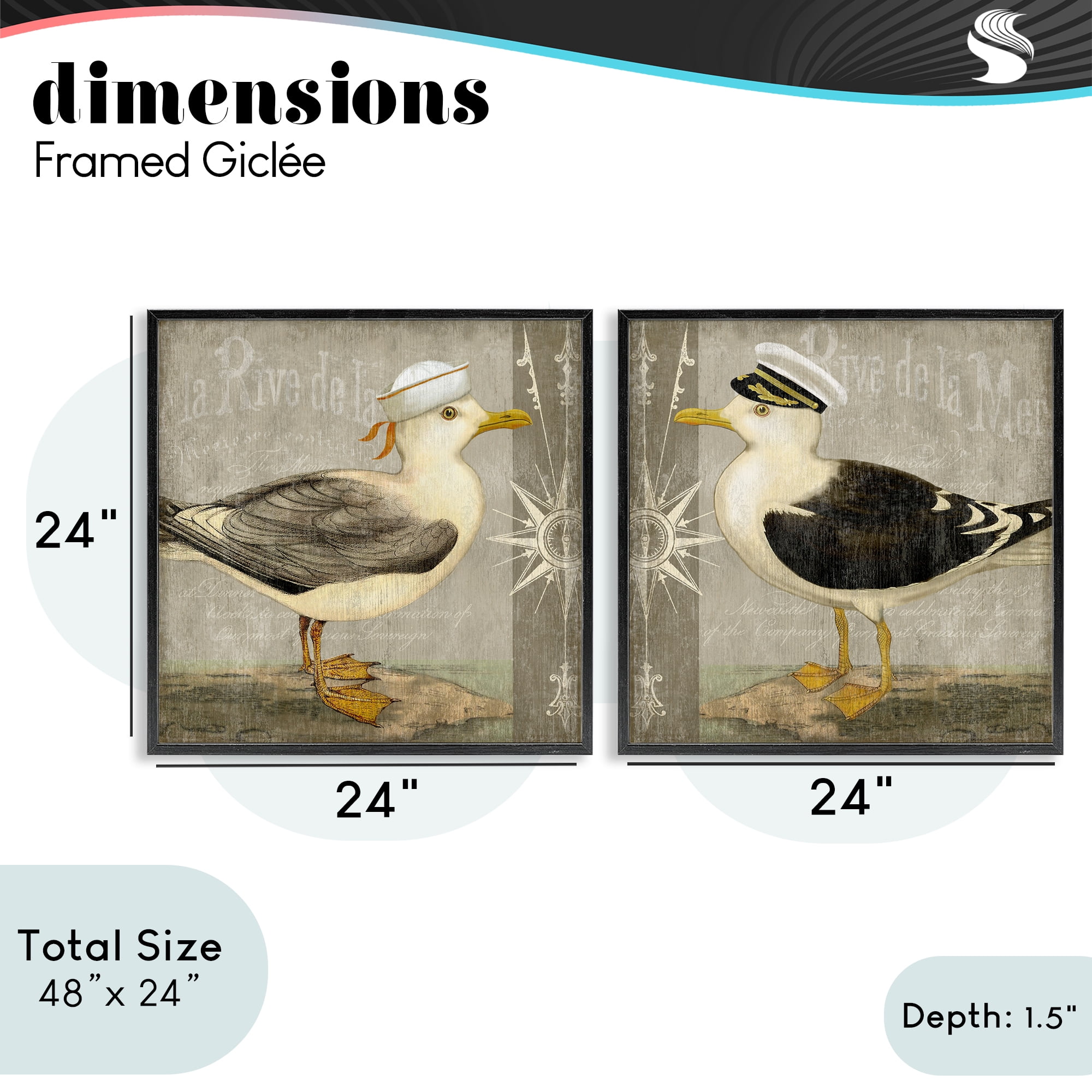 Stupell Industries Little Seagulls with Hats 2 Piece Black Framed Giclee Art Set, design by Suzanne Nicoll