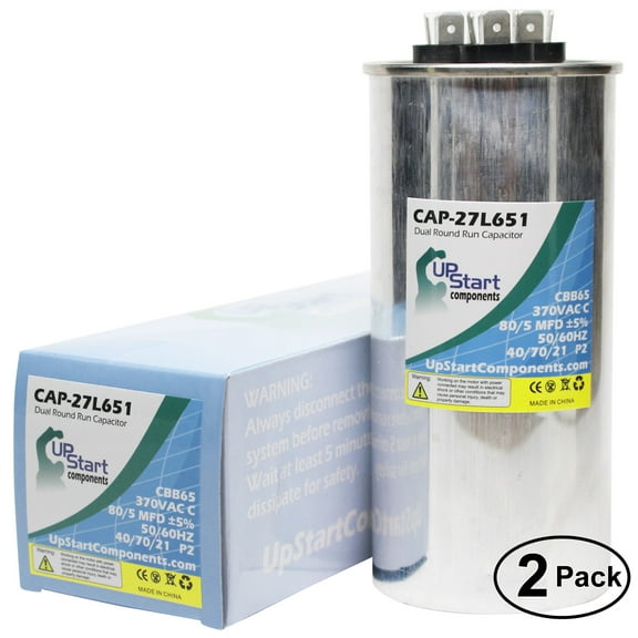 2-Pack 80 / 5 MFD 370 Volt Dual Round Run Capacitor Replacement for Goodman / Janitrol B9457-7600 - CAP-27L651, UpStart Components Brand