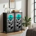 thumbnail image 6 of Boho Dresser for Bedroom with 4 Storage Drawers Farmhouse Teal Blue Roses Butterfly Grey Modern Rose Chest of Drawers Steel Framed Fabric Closet Organizers for Entryway, 6 of 7