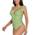 thumbnail image 3 of Yiaed Green Gingham Print Women's Ruffled One Piece Swimsuit V Neck Swimwear Slimming Monokini for Woman-Small, 3 of 8
