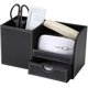thumbnail image 3 of Organizador de escritorio de cuero negro con cajones para guardar bolígrafos, lápices, teléfono, tarjetas y control remoto, 3 of 8