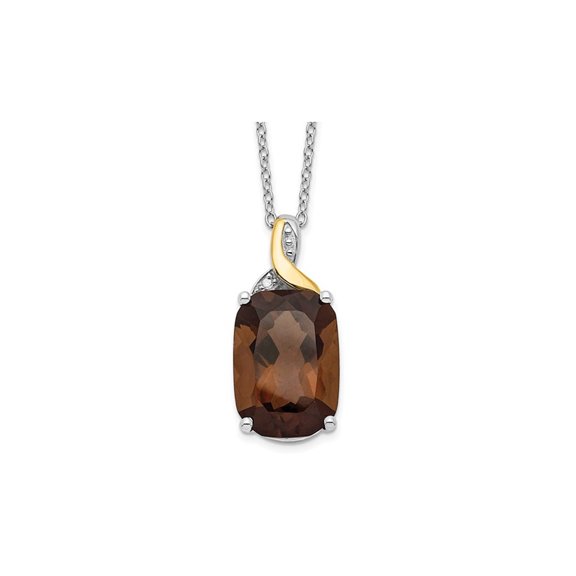 5.80 Carat (Ctw) Smoky Quartz Pendant Necklace in Sterling Silver with 14K Gold Accents for Women