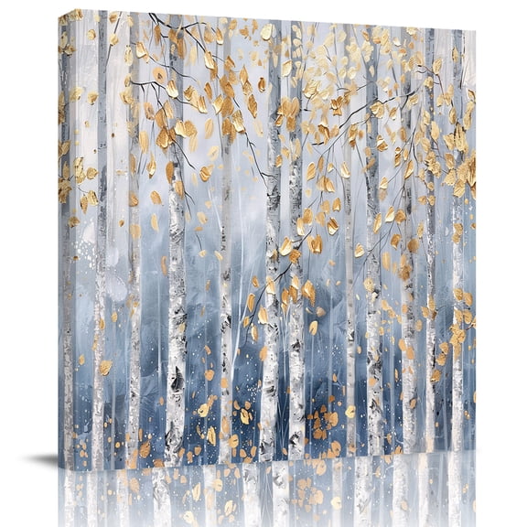 Wall Art Prints, Yellow Blue Forest Framed Canvas Prints for Bedroom Living Room Bathroom Office, Modern Oil Painting Art Gallery Wrap Wall Art Poster for Gifts Home Decor 8"x8"