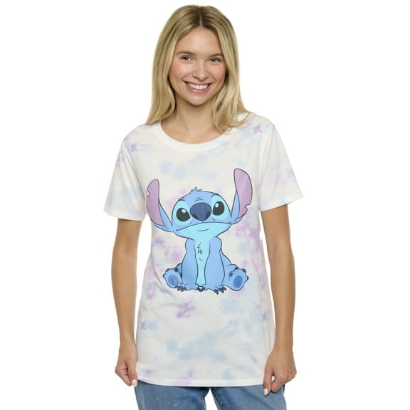 Women's Disney Stitch T-Shirt Pastel Tie Dye Short Sleeve White (Size Large)