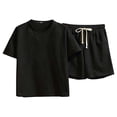 thumbnail image 2 of Migroa Men's 2 Pieces Linen Set Henley Shirt Short Sleeve And Drawstring Casual Track Shorts Beach Clothes Vacation Matching Suit Summer Wear Black 5Xl, 2 of 5