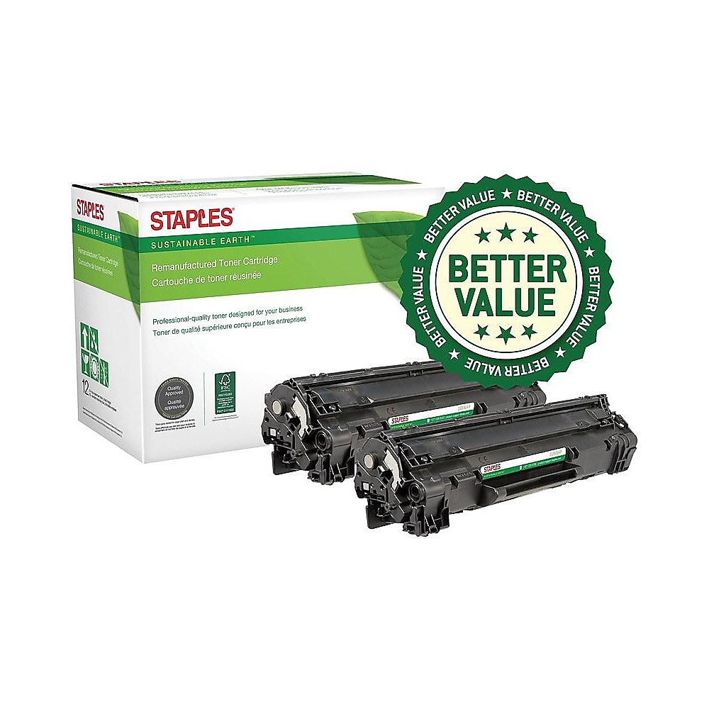 Staples Remanufactured Toner Cartridge Replacement for HP 85A (Black, 2