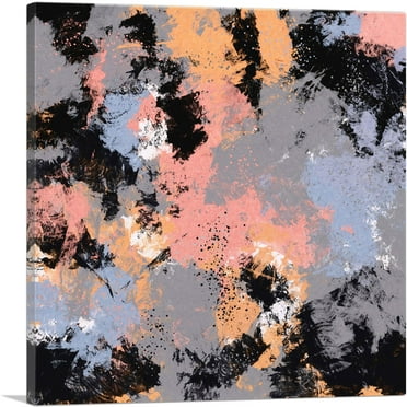 ARTCANVAS Black Pink Purple Gray Modern Square Canvas Art Print - Size: 18" x 18" (0.75" Deep)