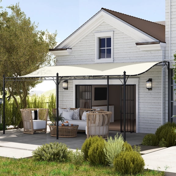 Outsunny 10' x 16' Outdoor Pergola Canopy, Wall-Mounted Metal Patio Canopy with Drainage Holes for Backyard Garden Porch, Cream White