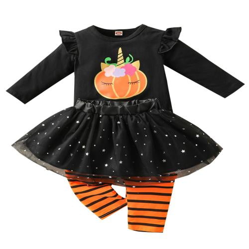 Baby Girls My First Halloween Bling Pumpkin Fancy Dress Costume Outfit Set