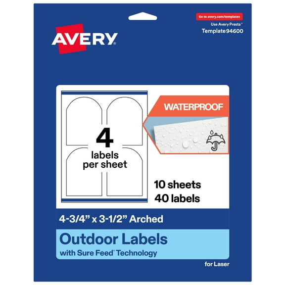 Avery Waterproof Arched Labels, 4.75" x 3.5", 40 Total