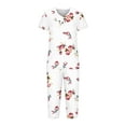 thumbnail image 5 of Pajama Sets for Women 2 Piece Floral Print Soft Cotton Short Sleeve Sleepwear V Neck Top and Capri Pants Pjs Outfits (2XL, White 09), 5 of 5