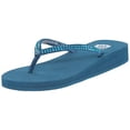 thumbnail image 1 of Yellow Box Women's Jello Peacock Blue Thonh Flip Flop Wedge Rhinestone Sandals (6), 1 of 8