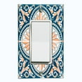 thumbnail image 1 of Metal Light Switch Plate Cover Peach Blue Floral Tile Pattern TIL023, 1 of 13