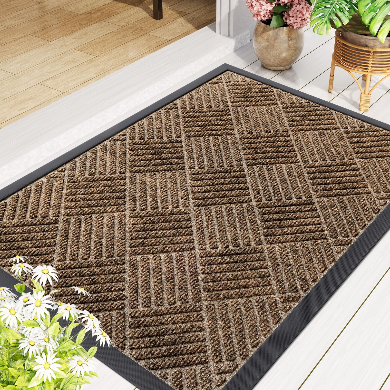 Smiry Front Door Mats For Inside, Low Profile Heavy Duty Outdoor Doormats, Non Slip Dirt Trapper Entryway Mat, 47x32, Brown