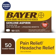 Bayer Genuine Aspirin 325 mg Coated Tablets for Multi-symptom pain relief and Headache Relief, 50 Count