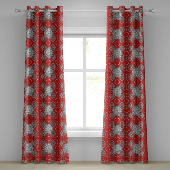 Ambesonne Mandala Grommet Curtain, Psychedelic Floral Form, 50" x 72", Scarlet White Black